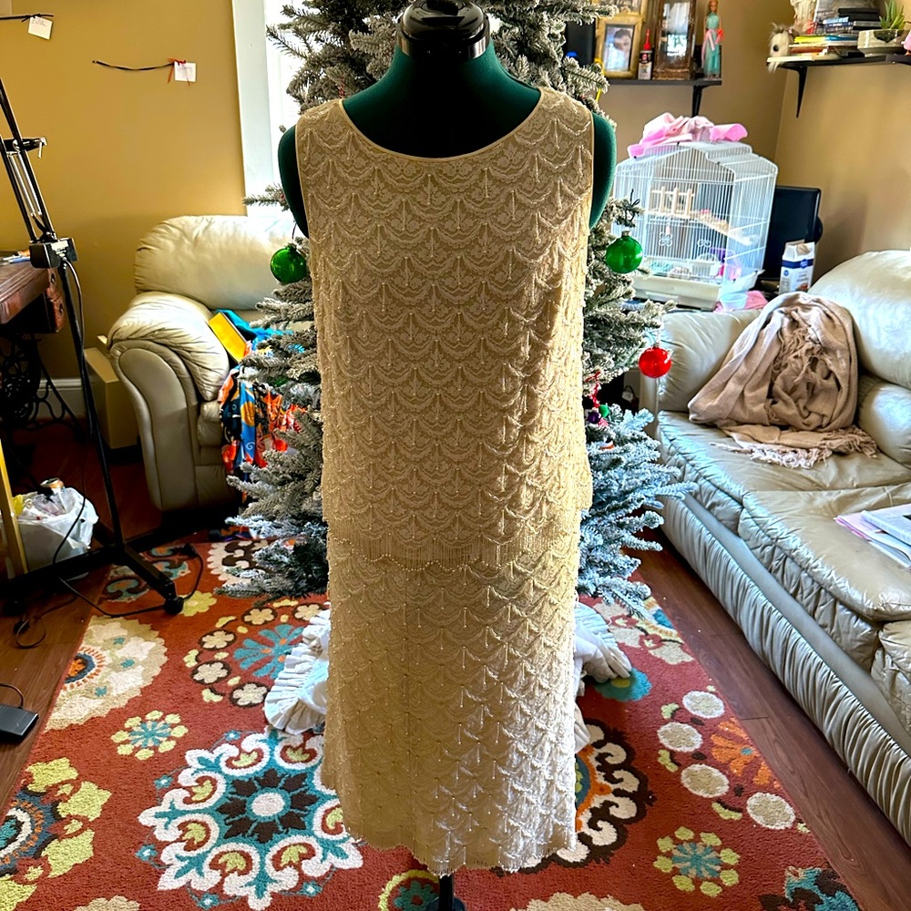 Beaded silk and wool vintage skirt and tank set